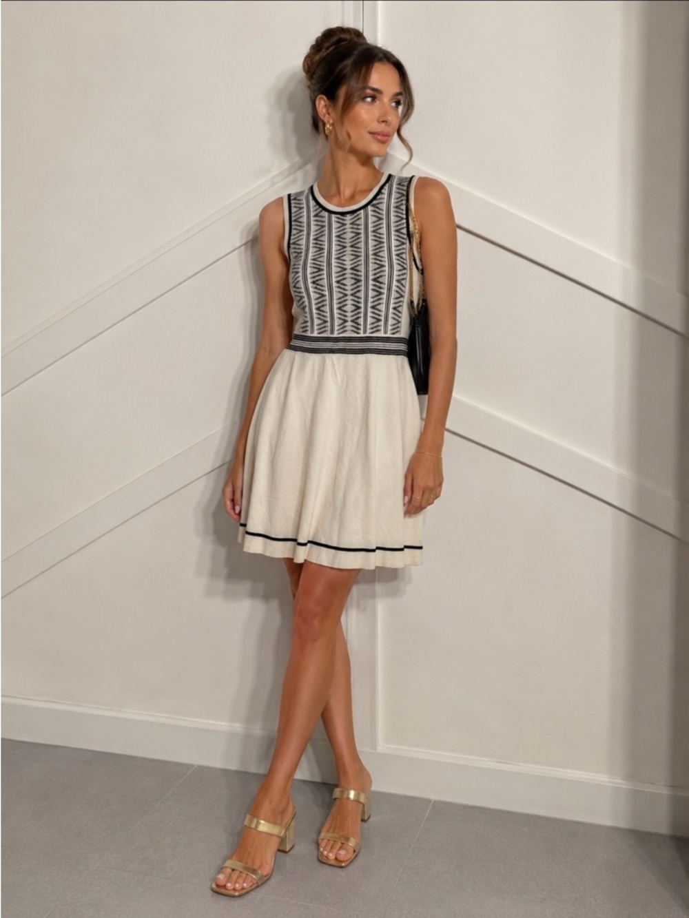 rag & bone Black and Cream Patterned Midi Dress